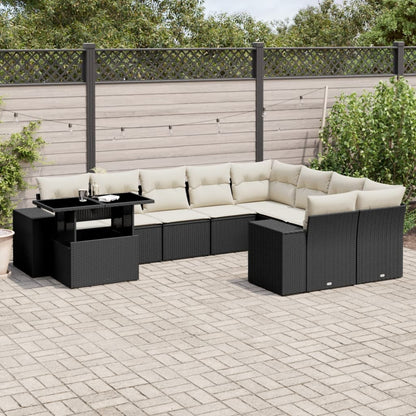 Set Divani da Giardino 10pz con Cuscini in Polyrattan Nero | homemem39