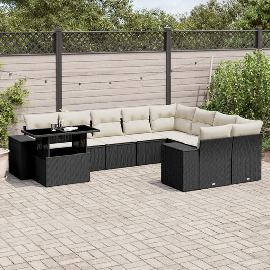 Set Divani da Giardino 10pz con Cuscini in Polyrattan Nero | homemem39