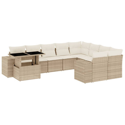 Set Divano da Giardino 10 pz con Cuscini Beige in Polyrattan