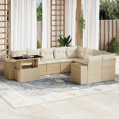 Set Divano da Giardino 10 pz con Cuscini Beige in Polyrattan - homemem39