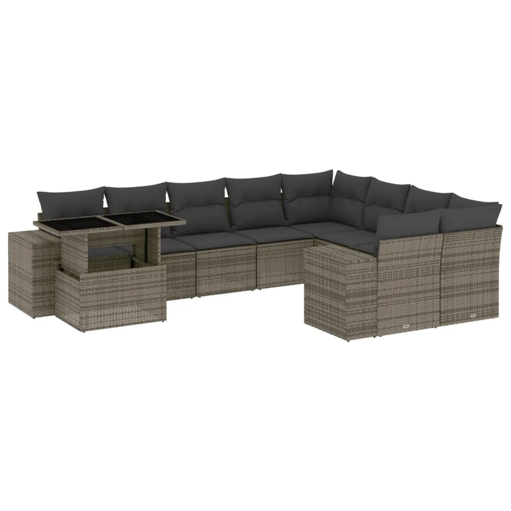 Set Divano da Giardino 10 pz con Cuscini Grigio in Polyrattan | homemem39