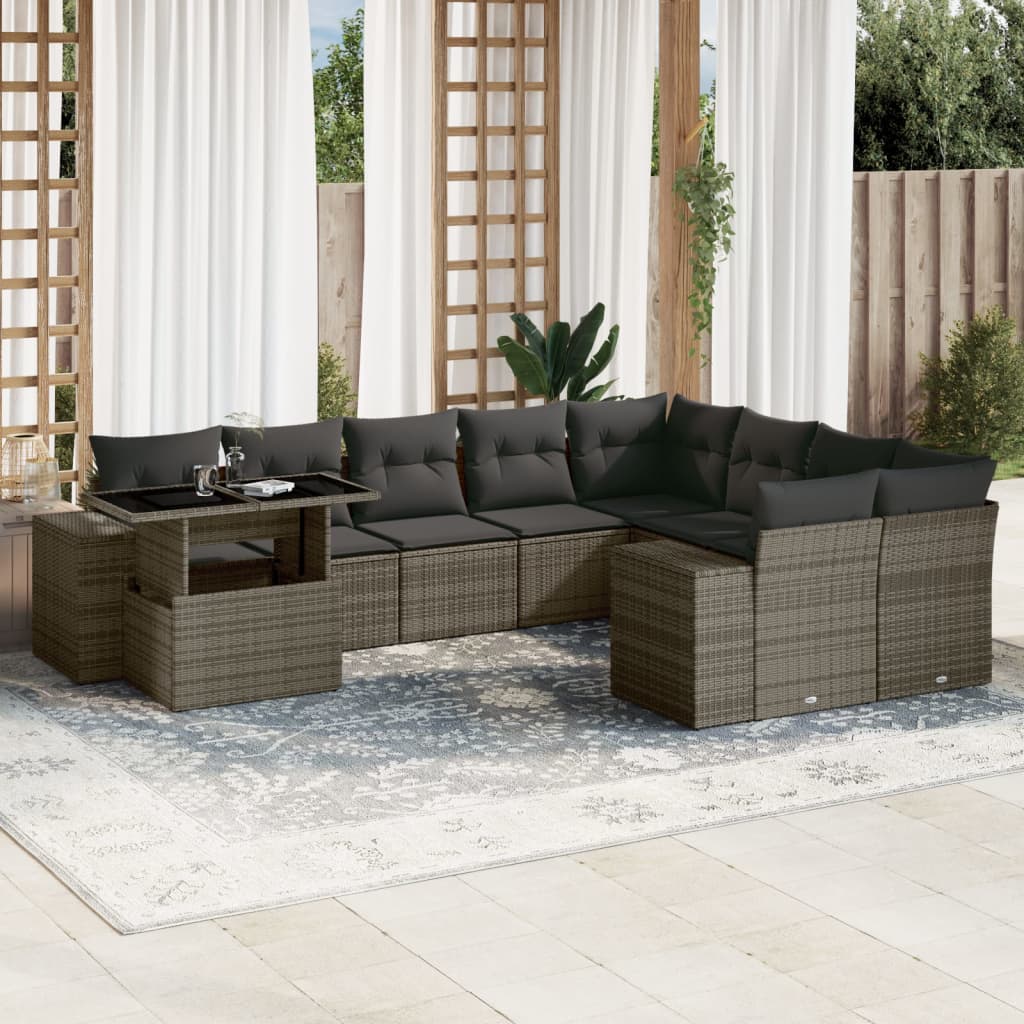 Set Divano da Giardino 10 pz con Cuscini Grigio in Polyrattan | homemem39