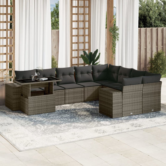 Set Divano da Giardino 10 pz con Cuscini Grigio in Polyrattan - homemem39