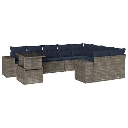 Set Divani da Giardino 10 pz con Cuscini Grigio in Polyrattan | homemem39