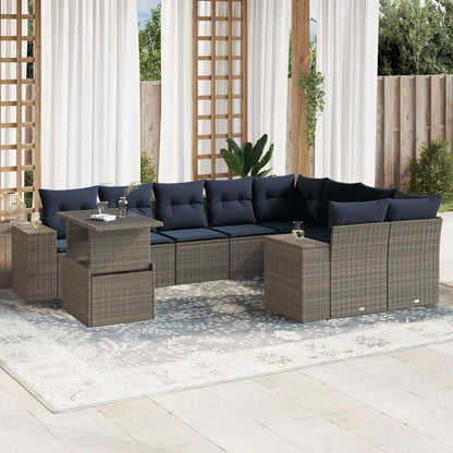 Set Divani da Giardino 10 pz con Cuscini Grigio in Polyrattan | homemem39
