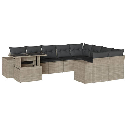 Set Divano Giardino 10 pz con Cuscini Grigio Chiaro Polyrattan | homemem39