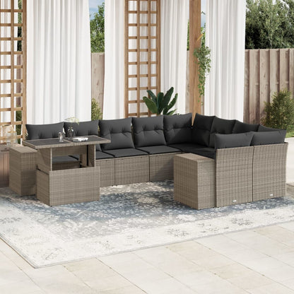 Set Divano Giardino 10 pz con Cuscini Grigio Chiaro Polyrattan | homemem39