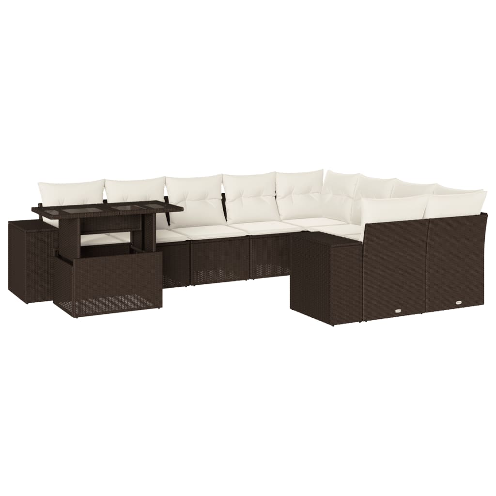 Set Divani da Giardino 10pz con Cuscini in Polyrattan Marrone | homemem39