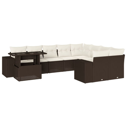 Set Divani da Giardino 10pz con Cuscini in Polyrattan Marrone | homemem39