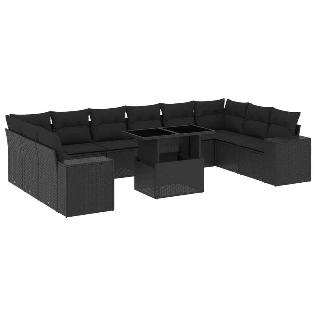 Set Divani da Giardino 11 pz con Cuscini in Polyrattan Nero | homemem39