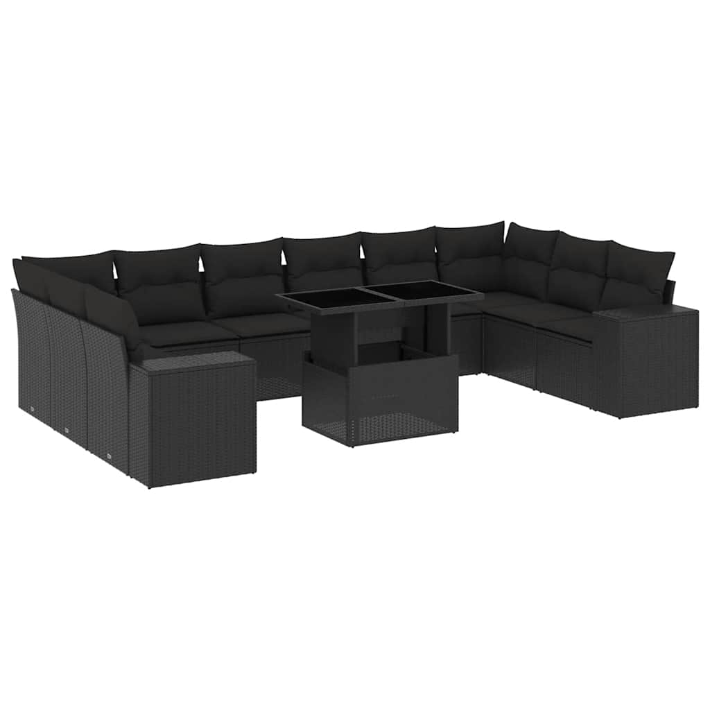 Set Divani da Giardino 11 pz con Cuscini in Polyrattan Nero