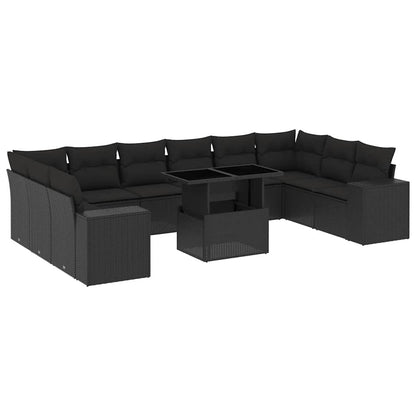 Set Divani da Giardino 11 pz con Cuscini in Polyrattan Nero