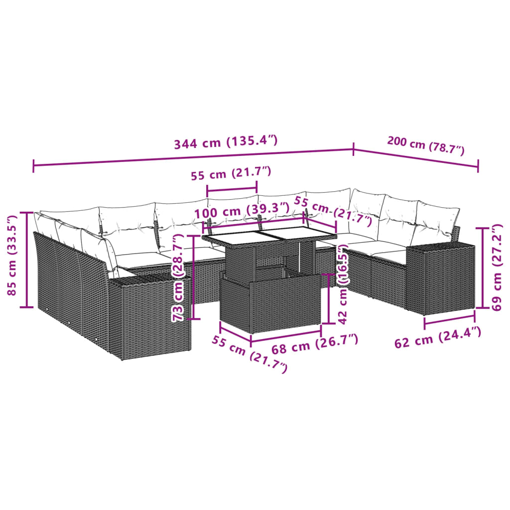 Set Divani da Giardino 11 pz con Cuscini in Polyrattan Nero | homemem39