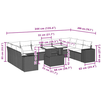 Set Divani da Giardino 11 pz con Cuscini in Polyrattan Nero | homemem39