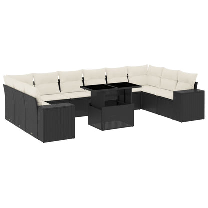 Set Divani da Giardino 11 pz con Cuscini in Polyrattan Nero - homemem39