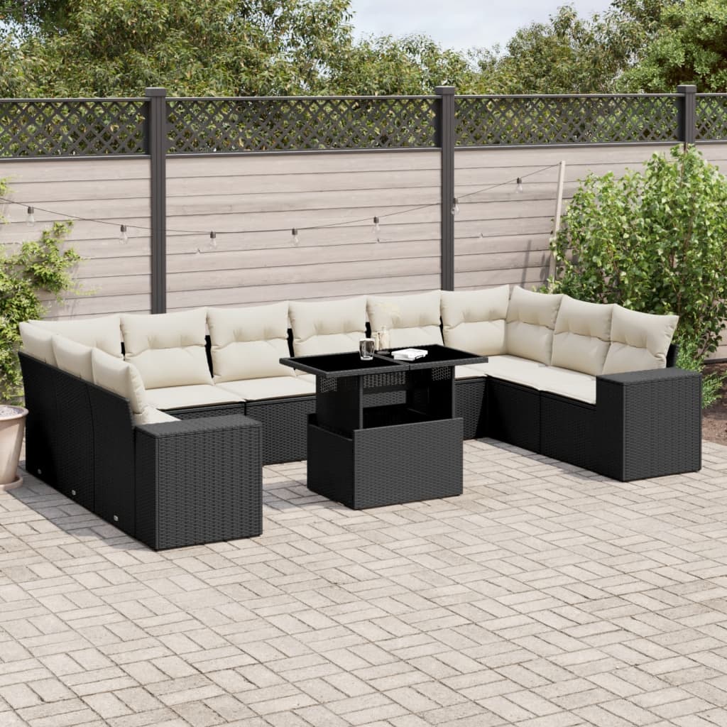 Set Divani da Giardino 11 pz con Cuscini in Polyrattan Nero | homemem39