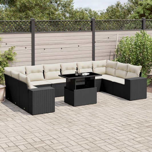 Set Divani da Giardino 11 pz con Cuscini in Polyrattan Nero - homemem39