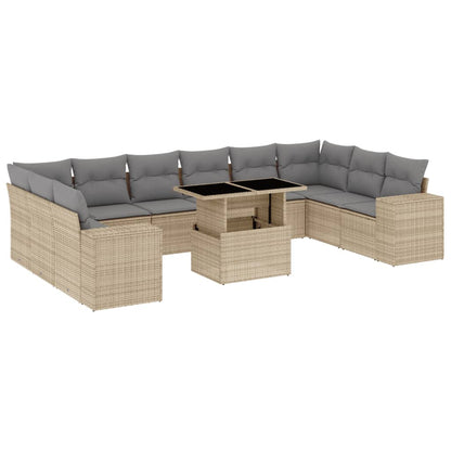Set Divani da Giardino 11 pz con Cuscini Beige in Polyrattan