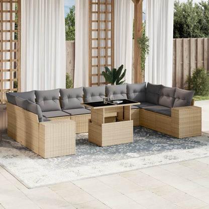 Set Divani da Giardino 11 pz con Cuscini Beige in Polyrattan - homemem39