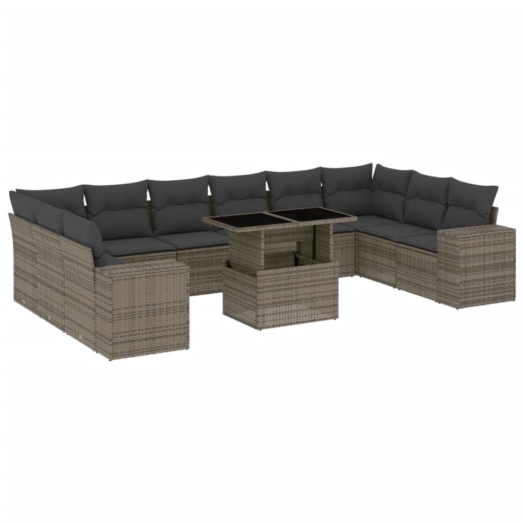 Set Divani da Giardino 11 pz con Cuscini in Polyrattan Grigio | homemem39