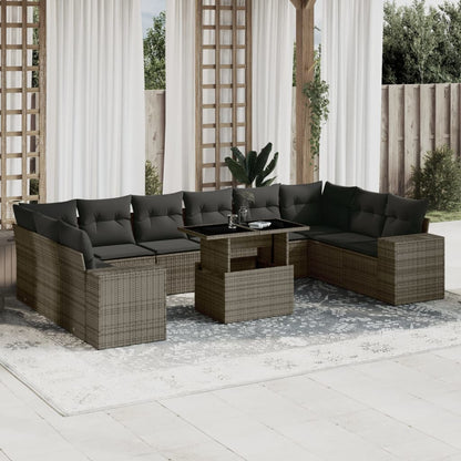 Set Divani da Giardino 11 pz con Cuscini in Polyrattan Grigio - homemem39