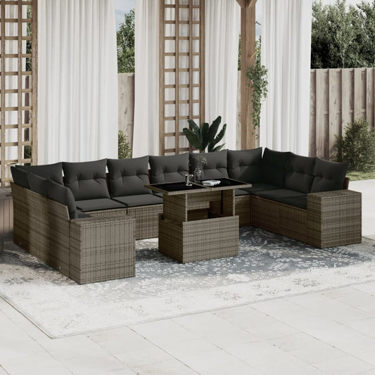 Set Divani da Giardino 11 pz con Cuscini in Polyrattan Grigio - homemem39