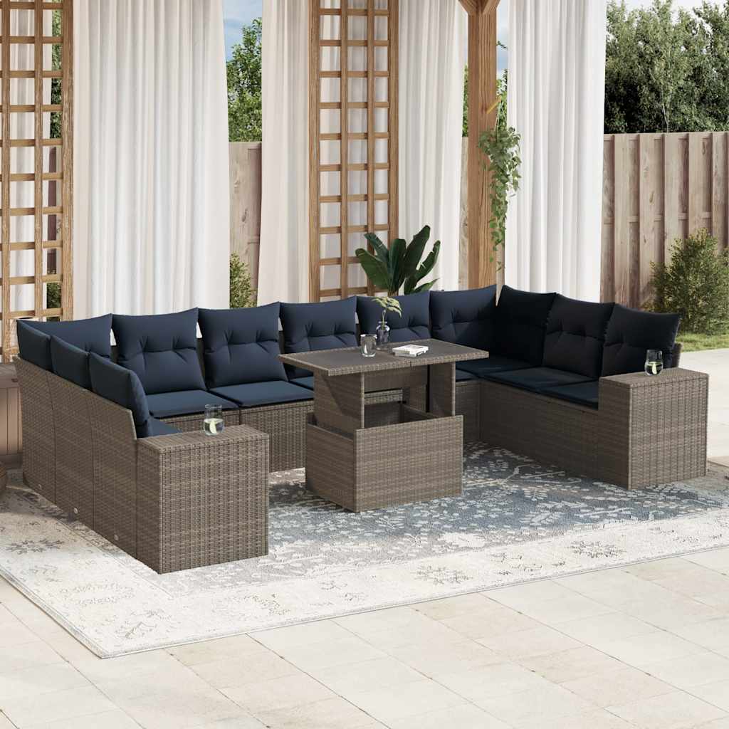 Set Divani da Giardino 11 pz con Cuscini Grigio in Polyrattan | homemem39