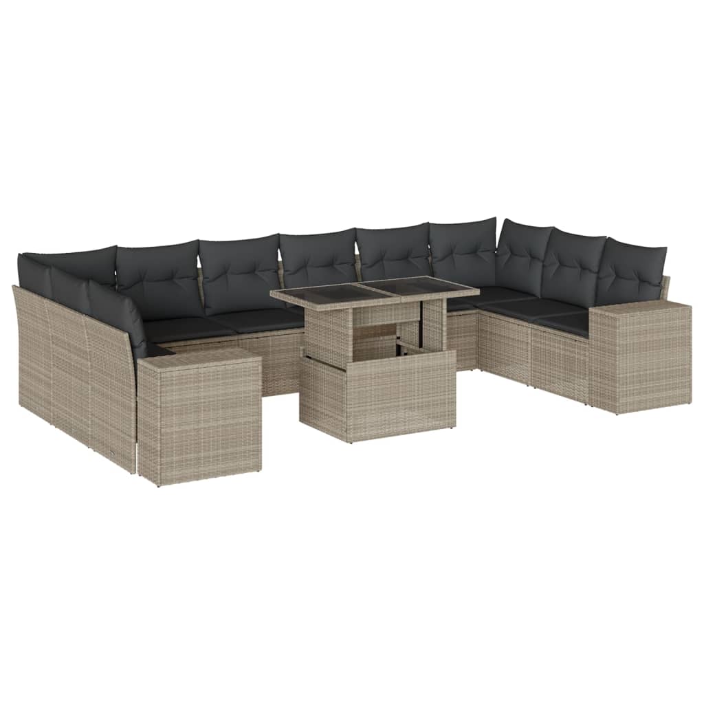 Set Divani da Giardino 11 pz con Cuscini in Polyrattan Grigio - homemem39