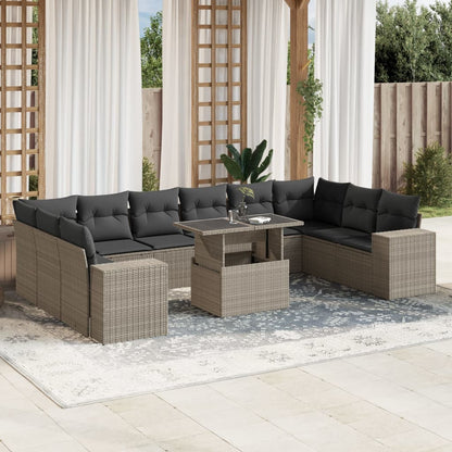 Set Divani da Giardino 11 pz con Cuscini in Polyrattan Grigio