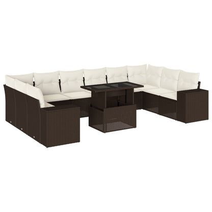 Set Divani da Giardino 11 pz con Cuscini Polyrattan Marrone | homemem39
