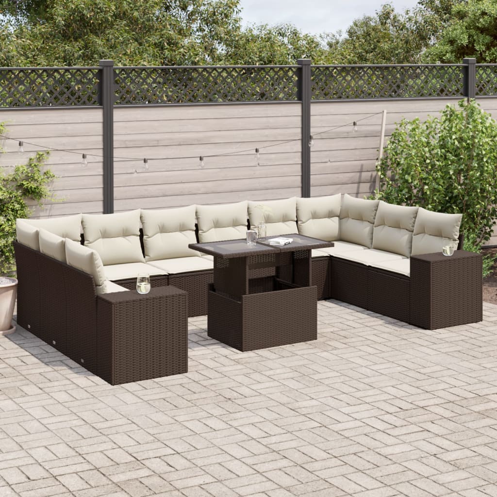 Set Divani da Giardino 11 pz con Cuscini Polyrattan Marrone - homemem39