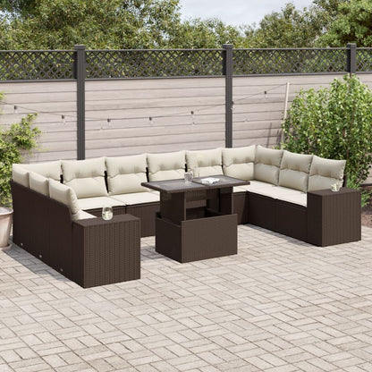 Set Divani da Giardino 11 pz con Cuscini Polyrattan Marrone - homemem39