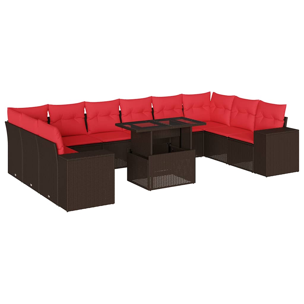 Set Divani da Giardino 11 pz con Cuscini Marrone in Polyrattan