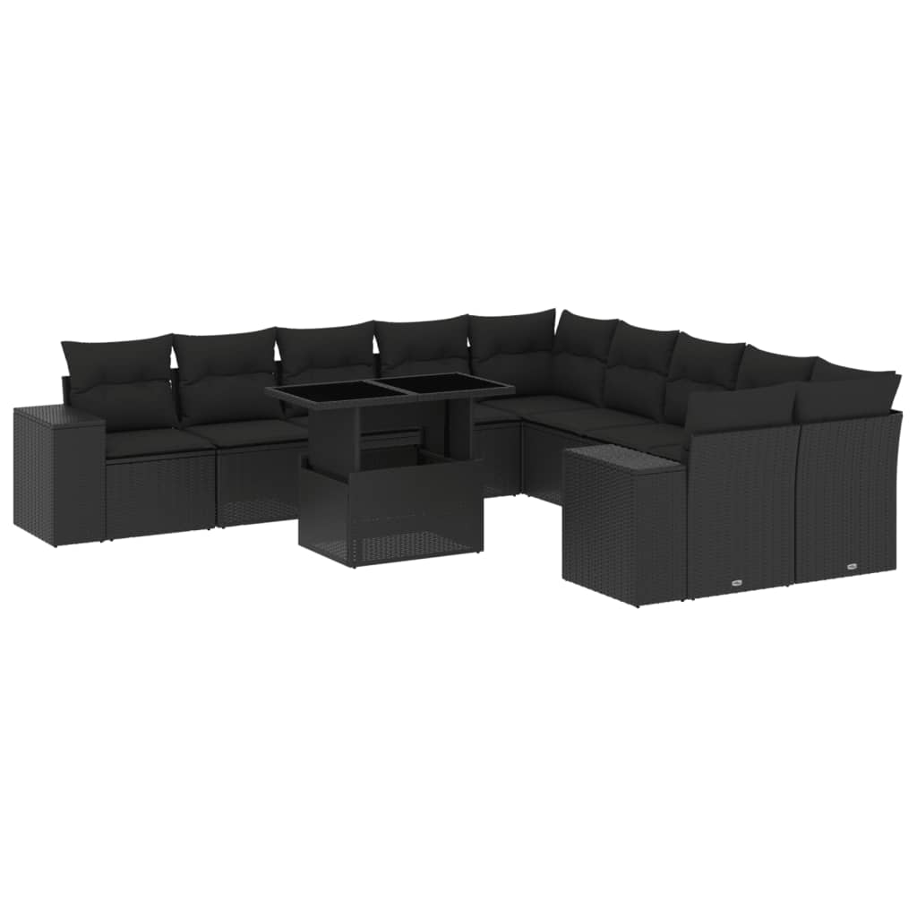 Set Divani da Giardino 11 pz con Cuscini in Polyrattan Nero | homemem39