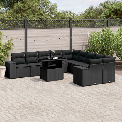 Set Divani da Giardino 11 pz con Cuscini in Polyrattan Nero - homemem39