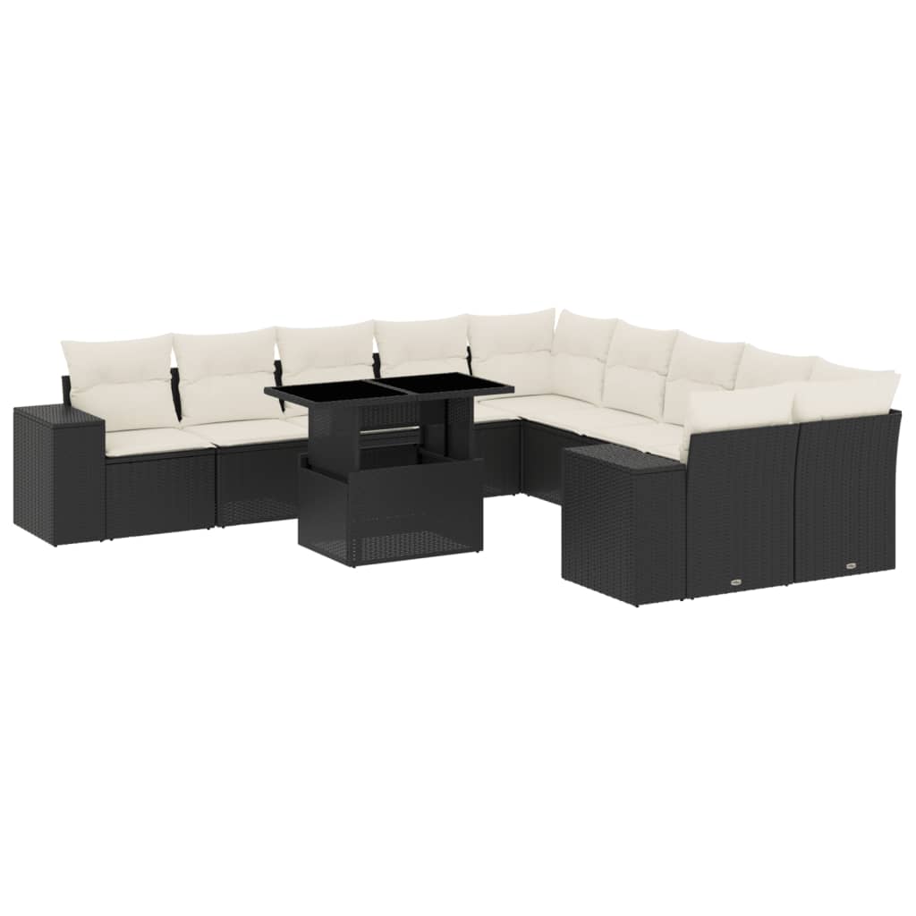 Set Divani da Giardino 11 pz con Cuscini in Polyrattan Nero - homemem39