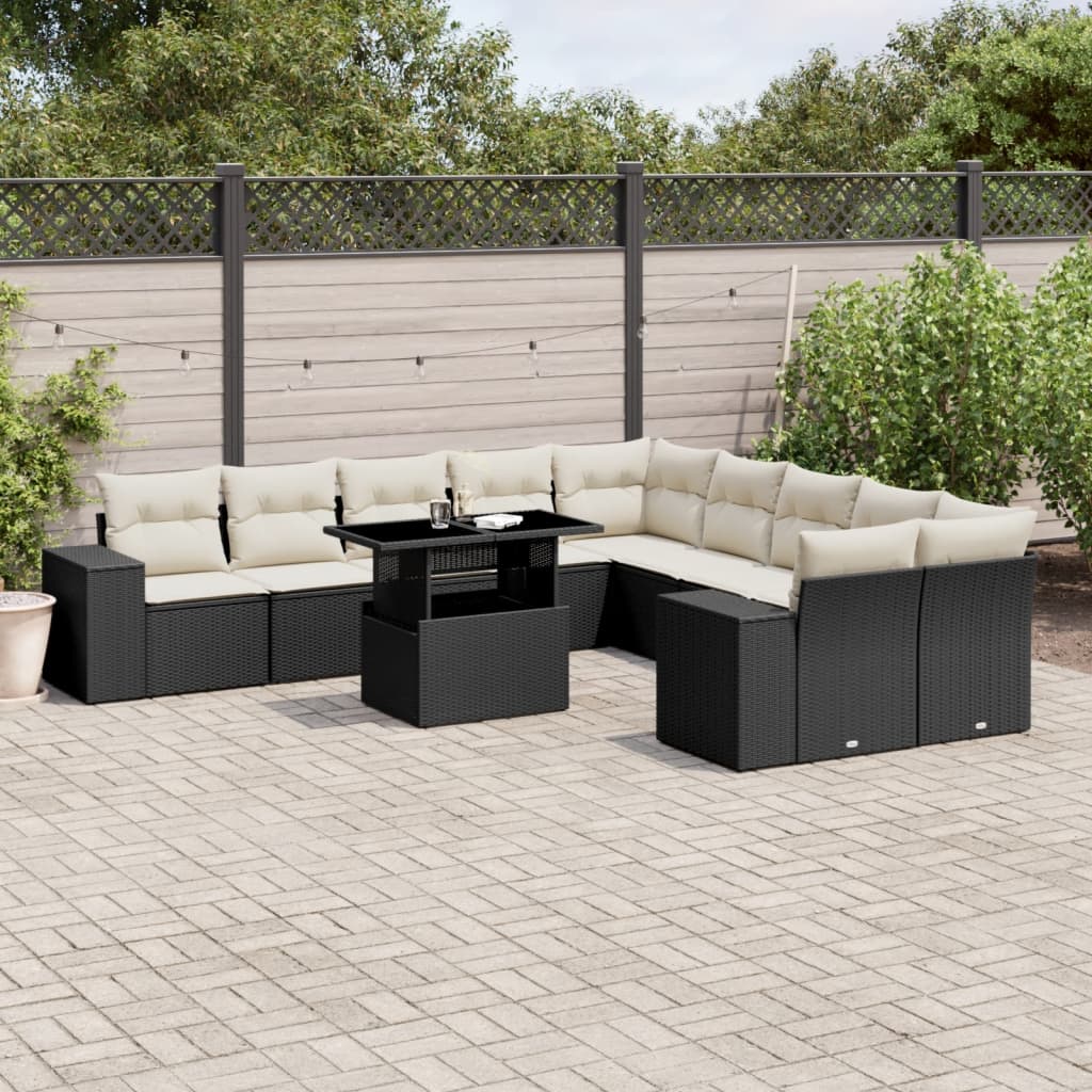 Set Divani da Giardino 11 pz con Cuscini in Polyrattan Nero | homemem39