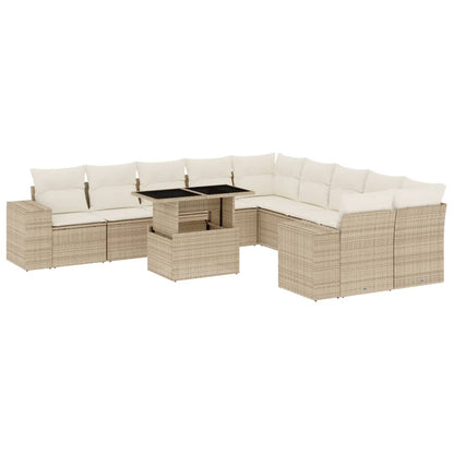 Set Divani da Giardino 11 pz con Cuscini Beige in Polyrattan - homemem39