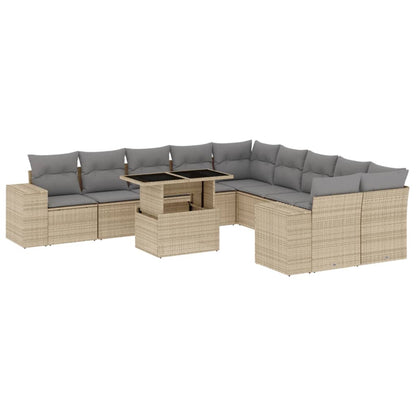 Set Divani da Giardino 11 pz con Cuscini Beige in Polyrattan - homemem39