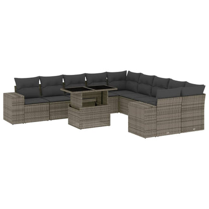Set Divani da Giardino 11 pz con Cuscini in Polyrattan Grigio
