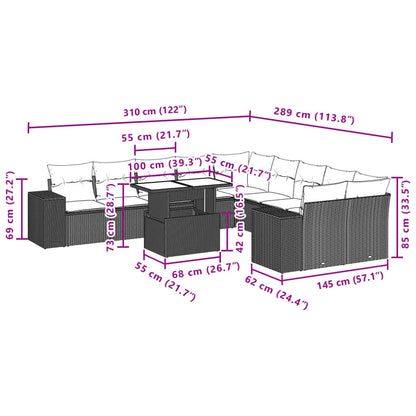 Set Divani da Giardino 11 pz con Cuscini in Polyrattan Grigio | homemem39