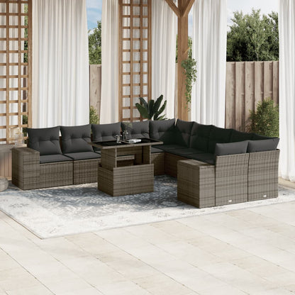 Set Divani da Giardino 11 pz con Cuscini in Polyrattan Grigio - homemem39