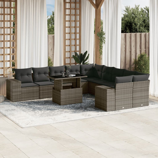 Set Divani da Giardino 11 pz con Cuscini in Polyrattan Grigio - homemem39
