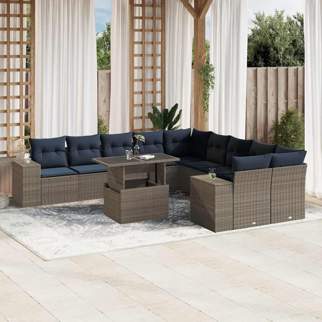 Set Divani da Giardino 11 pz con Cuscini Grigio in Polyrattan | homemem39