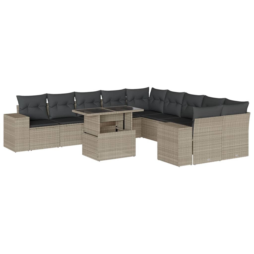 Set Divani da Giardino 11 pz con Cuscini in Polyrattan Grigio - homemem39