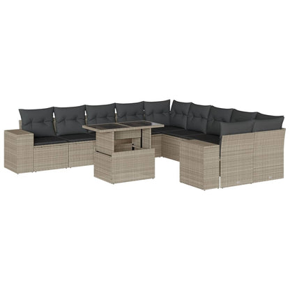 Set Divani da Giardino 11 pz con Cuscini in Polyrattan Grigio - homemem39
