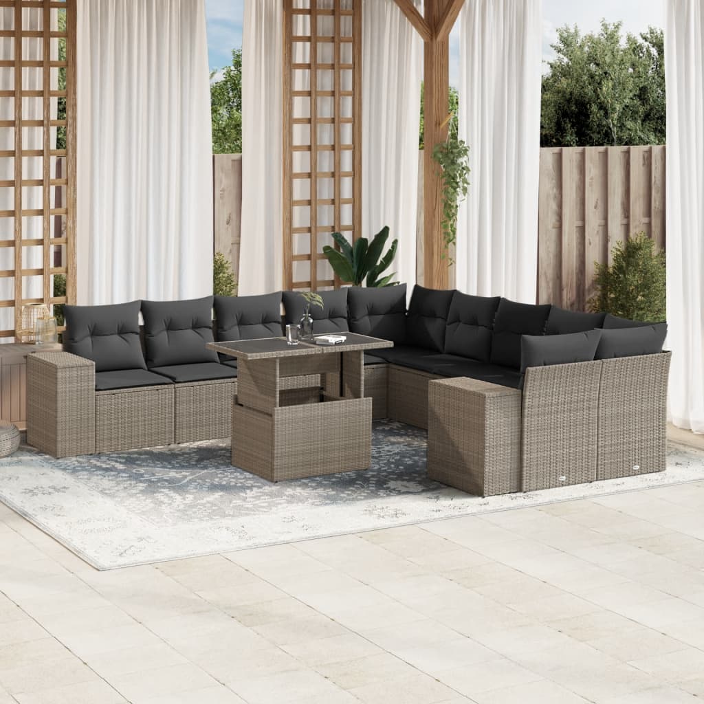 Set Divani da Giardino 11 pz con Cuscini in Polyrattan Grigio - homemem39