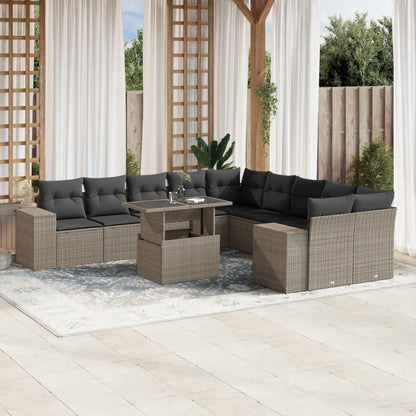 Set Divani da Giardino 11 pz con Cuscini in Polyrattan Grigio - homemem39