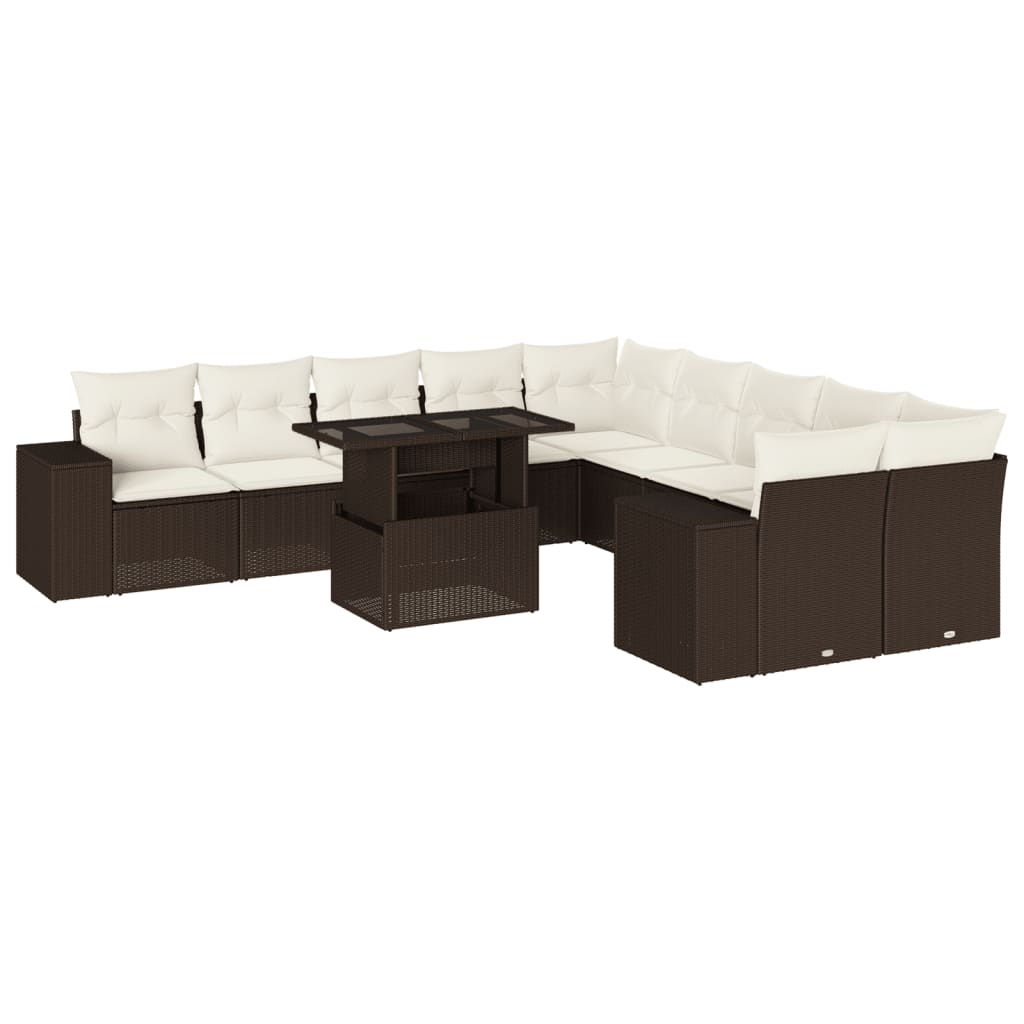 Set Divani da Giardino 11 pz con Cuscini Polyrattan Marrone | homemem39