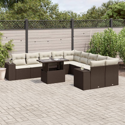 Set Divani da Giardino 11 pz con Cuscini Polyrattan Marrone - homemem39